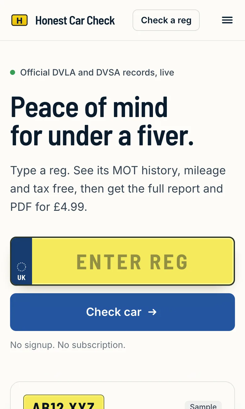 Honest Car Check on a phone