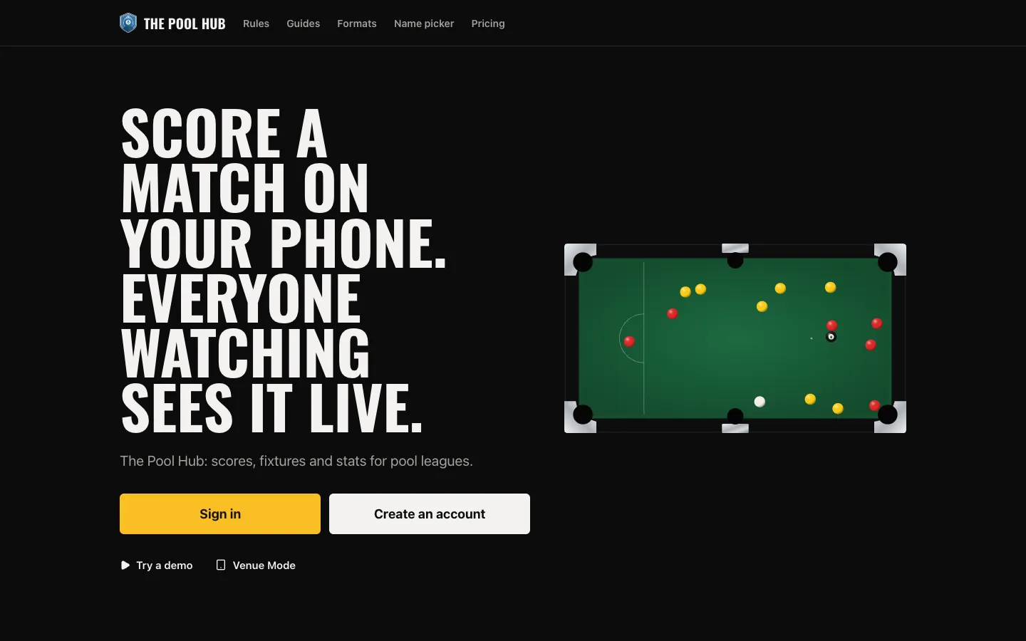 The Pool Hub website on a desktop screen