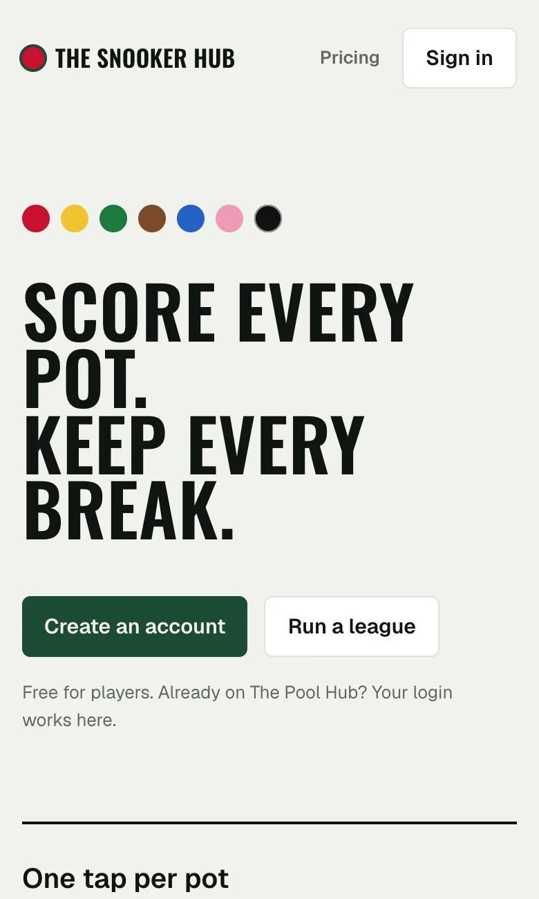 The Snooker Hub on a phone